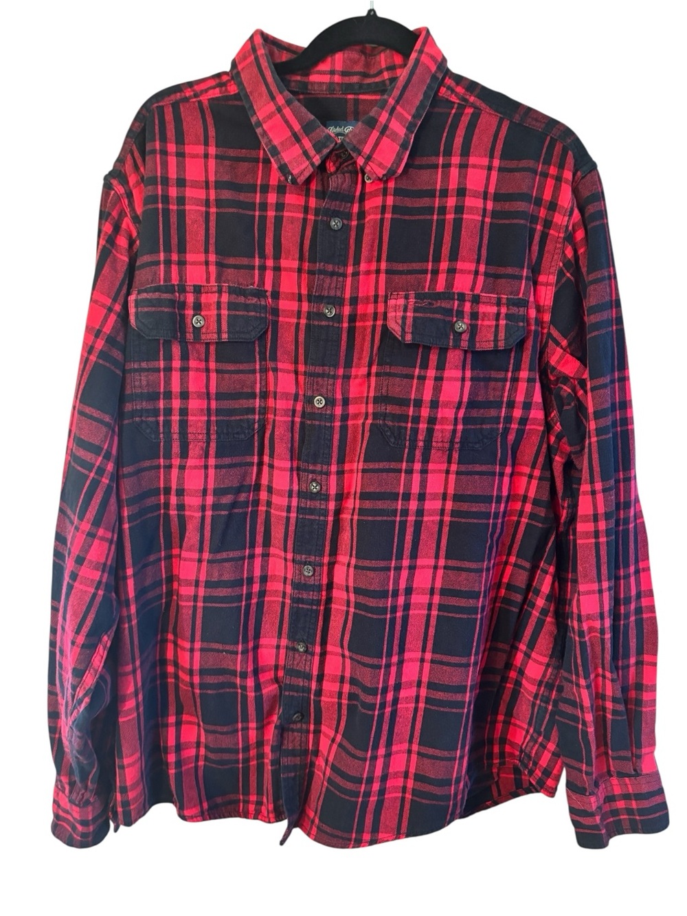 Faded Glory Flannel Shirt 2XL Tall Red Black Plaid Button-Down Shirt 100% Cotton